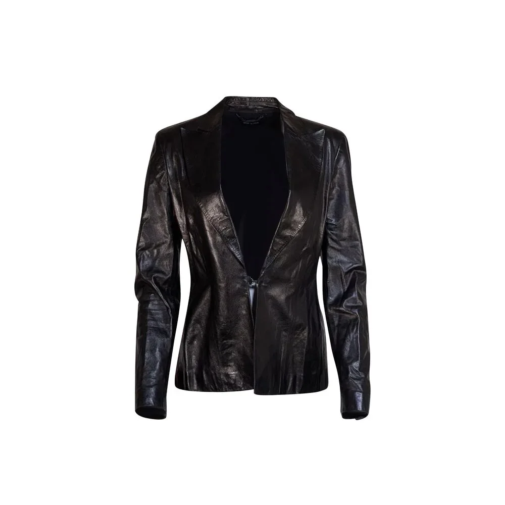 Gucci - Black Genuine Leather Hook Front Closure Blazer Sz S